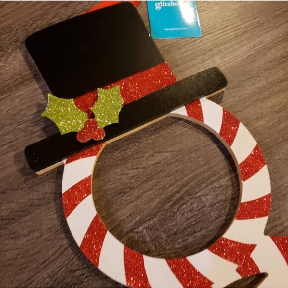 Glitzhome Candy Stripe Snowman Holiday Hanging Decor Monogram “A” New! - Picture 3 of 7